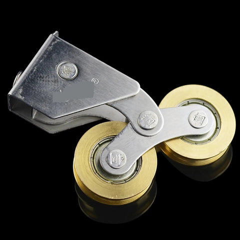 Slick Heavy Duty Sliding Cabinet Pulleys For Pantry Cupboards And Closet Doors Featuring Noiseless Quiet Glide Operation double wheel rollers close-up