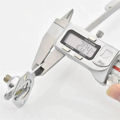Caliper measuring zinc alloy concealed hinge soft close lift up stay for cabinets and doors in various sizes.