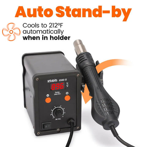 Pro Grade Hot Air Rework Station Kit with Three Nozzles 5mm 8mm 10mm, PID Temperature Control From 212F To 896F, Auto Standby Feature