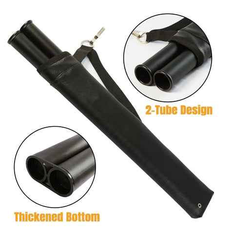 Hip Two-Tube Archery Quiver With Belt Clip Lightweight Youth Arrow Holder for Crossbows showing leather exterior and dual tubes