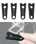 Universal Vehicle Door Buffers Knock Back The Heavy Slam With Chunky Silicone Shock Absorbers And Grip Tight Latch Protectors For Pickup Trucks Jeeps And Road Cruisers, set of 4 black latch protectors in hand.