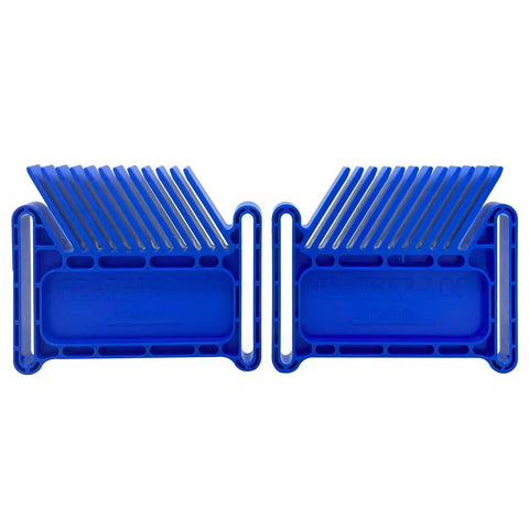 Workhorse Stackable Featherboard Rig For Table Saw Router And Bandsaw With Tight Lock Anti Kickback Bar T Track Mount featuring blue dual featherboards.