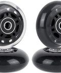 64mm Inline Skate Wheels 82A With ABEC 9 Beefy Bearings 4 Pack, black, shown in an upright position for Rollerblade and more