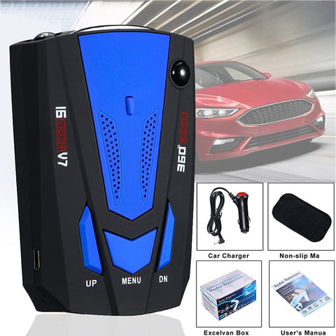 360 Degree Radar Detector With GPS Speed Trap Alerts, 16 Band Voice Warnings, Front Side And Rear Detection, HD Webcam, Blue