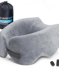 Nest Neck Support Pillow For Travel Memory Foam Travel Pillow For Long Flights Compact Washable in gray with carrying bag