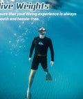 Person freediving in saltwater wearing 4 Pcs 1.1 Lb Scuba Weight Belt With Metal Block Buckle Coated Dive Weights Nylon Belt