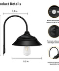 Solar Barn Light Outdoor Wall Sconce With Motion Sensor And 3 Lighting Modes Waterproof Farmhouse Style For Chicken Coops Garages And Sheds No Fuss Easy Solar Power Ready with gooseneck design and dimensions.