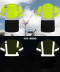 High Visibility Class Two Work Shirt For Men Quick Dry Bird Eye Mesh Safety Tee Bright Yellow XL with reflective strips.