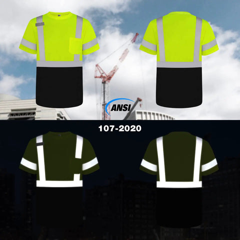 Class Two High Vis Shirt For Men Quick Dry Safety Tee Lightweight Breathable Mesh Back Work Top Tough As Nails For Long Shifts Hard Hat Crew Essential Daytime Construction Wear Sunny Yellow, shown in front and back view.
