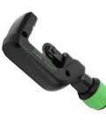 Precision Manual Pipe Cutter With Six Roller Bearings for 6 to 50mm pipes, aluminum alloy body and adjustable knob, angled view.