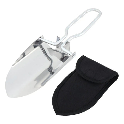 Mini Folding Shovel With Carrying Pouch For Camping And Hiking Stainless Steel Foldable Trowel with ergonomic grip and pouch