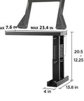 Sturdy Ladder Extender And Stabilizer For Stair Work with adjustable height 12.25 to 19.7 inches, dimensions and chain pin lock shown