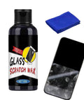 Phone Scratch Repair Kit With Screen Polishing Solution And Glass Restoration Paste For Phones, Tablets, And Glasses, Multi Surface Fix Tool bottle and cloth displayed with a phone screen.