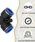 10 Pack 10mm 90 Degree Push In Elbow Pneumatic Fittings; plastic adapters showing sealing and pressure resistance qualities.