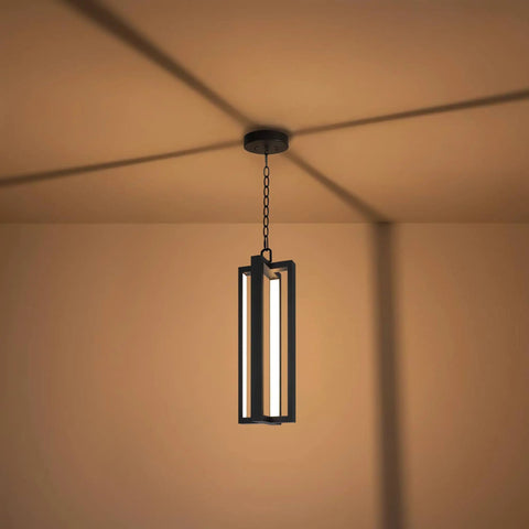 Heavy Duty Black Aluminum Led Outdoor Pendant Light 20 Inch Linear Chandelier, modern design with warm glow for patios or entryways.