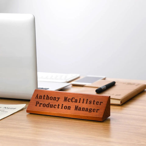 Two Pack Blank Wood Name Plates For Desk In Walnut Finish, DIY Customizable Name Plaques For Office Or Classroom, 8x2x2 Inches