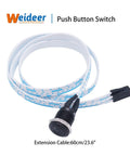 12mm Momentary Push Button Switch With Blue LED Ring, metal chassis, 60cm wire, for easy mounting, focus on extension cable.