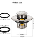 Tough As Nails Pop Up Tub Stopper With Integrated Hair Catcher And Fine Mesh Strainer dimensions and components diagram.