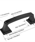 Diagram of 10 Pack Matte Black 3 Inch Hole Centers Cabinet Pulls showing dimensions in solid zinc alloy for kitchen drawers and doors.