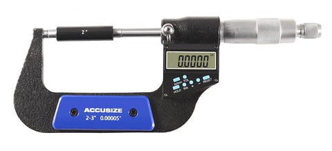 Seven Key Pro Grade Electronic Digital Micrometer Waterproof With Large Display Auto On Off 50 To 75 mm Range shown sideways
