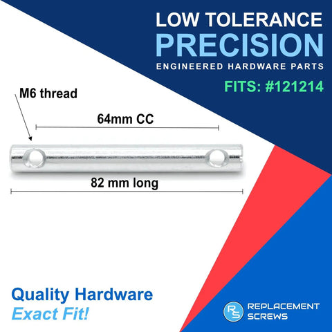 Heavy Duty Zinc Plated Cross Dowel Barrel Nuts Compatible With Ikea 121214 Furniture Hardware, 82 mm long, M6 thread, 64mm CC.