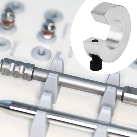 Four Piece Shaft Collar Set For Linear Rail SBR20 Clamp On 20mm Bore Shafts With M4 Fixing Screws, shown close-up in use.
