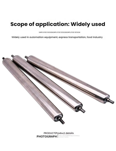 Heavy Duty Slick Stainless Steel Conveyor Roller Idler With Tight Roll Action And Custom Length Options For Fence Mower DIY Setups And Belt Systems That Glide Smooth On Any Rig, three rollers in view.