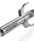 Extra Long Grease Gun Coupler For Tight Spots With Two Point Four Inch Nozzle High Pressure 10000 PSI Quick Lock Release Locks Onto Zerk Fittings
