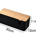 Bamboo Lid Cable Management Box Hide Cords and Surge Protectors for Home and Office 12 Inch Long Black Roomy Enough