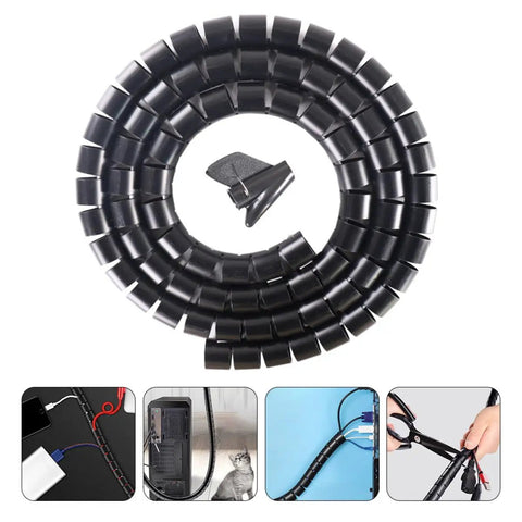 10m Black Spiral Cable Sleeve For Pet Proof Cord Management And Desk Wire Protection Kit, Anti Bite Wire Wrap Tube