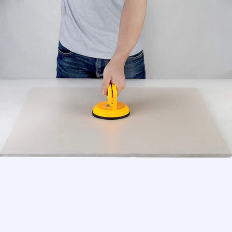 Person using Two Pack 5 Inch Suction Cup Lifting Tool Set With 110 Lb Vertical Lift And 130 Lb Horizontal Pull For Glass Tiles Mirrors