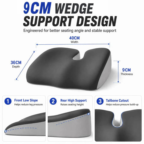 Ultimate Wedge Driver Seat Cushion With Memory Foam Support For Mini Roadster And Countryman Cars, 9cm thick ergonomic wedge design.