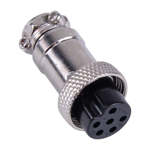 Close-up of a single plug from the Five Pack Six Pin Ham CB Radio Microphone Cable Plug Set For Magnum DeltaForce RCI Transceivers Durable Mic Cable Extensions For Clear Hands Free Audio.