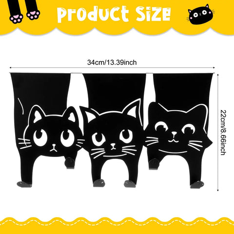 Black Cat Over The Door Hanger Set With Three Kittens And Six Paw Hooks Metal Coat Rack dimensions labeled in cm/inch