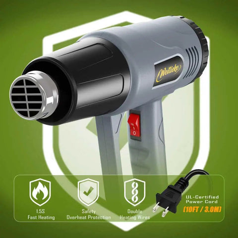 Powerful Dual Temperature Handheld Hot Air Gun With 572F And 1112F Settings, 900W To 1300W High Power, Overload Protection, 10ft Cord