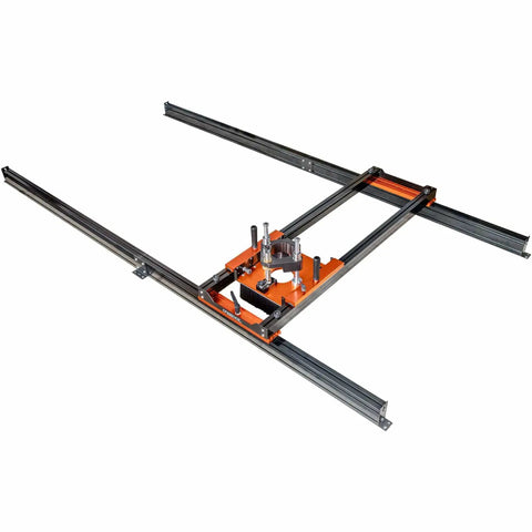 Ultimate Slab Flattening Router Sled with 3-Axis Gantry Jig and 3.5 Inch Router Lift, premium aluminum build, front view