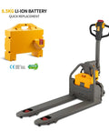 Apollo Lift Full Electric Lithium Pallet Jack, 3300 Lbs Capacity, 48V Brushless Motor with yellow battery and long forks.