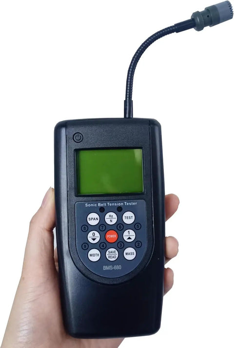 Sonic Belt Tension Meter For Transmission Belts Easy Acoustic Tension Readings And Belt Vibration Frequency Measurement From 10 Hz To 680 Hz 20 Data Storage Portable And User Friendly handheld unit with LCD screen and probe