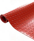 Heavy Duty Insulating Rubber Electrical Safety Mat Built Like A Tank For Real Deal High Voltage Protection And Slip Resistant Flooring That Keeps Every Tradesman Locked In All Day, red diamond-patterned roll.