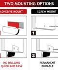 Installation options for 1 Pack Under Cabinet Foot Pull Opener 4 Inch Matte Black Hands Free Toe Pull with adhesive and screws shown.