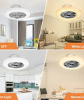 Image showing Remote LED Ceiling Fan With Light Kit 40W Dimmable in 3 color settings: off, white light, warm light, natural light.