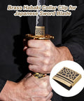 Brass Habaki Collar Clip In Golden Finish For Katana Wakizashi Tanto with intricate design, used as blade protector and handguard.