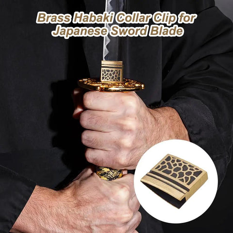 Brass Habaki Collar Clip In Golden Finish For Katana Wakizashi Tanto with intricate design, used as blade protector and handguard.