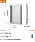 Stainless Steel BBQ Access Door For Outdoor Kitchen 17x24 Inch Flush Mount Wall Panel With Recessed Handle, side view diagram
