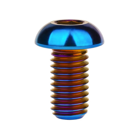 Grade 5 Titanium M6 X 12 mm Button Head Socket Cap Screw Sick Burnt Blue Anodized with hex fit for custom gear.