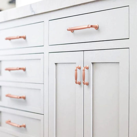 Six Pack Brushed Copper Cabinet Pulls Zinc Alloy Drawer Handles 7.56 Inch Center To Center Modern Kitchen Dresser Hardware