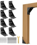 Eight Piece Post Base Pergola Bracket Kit Inner Size 3.5 Inch By 3.5 Inch Heavy Duty Black Powder Coated Steel 2.0 Mm Thick 90 Degree Brackets