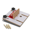 Router Table Box Joint Jig With Brass Indexing Keys Three Sizes 1/4, 3/8, 1/2 for precise finger joints on MDF platform.