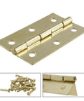 Heavy Duty 12 Pack 2.5 Inch Gold Door Hinges Vintage Cabinet Hardware Includes Extra Screws close-up of hinge with screws.
