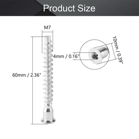 Confirmat Screws 7x60mm Self Drilling Inner Hex Carbon Steel dimensions illustration with size details